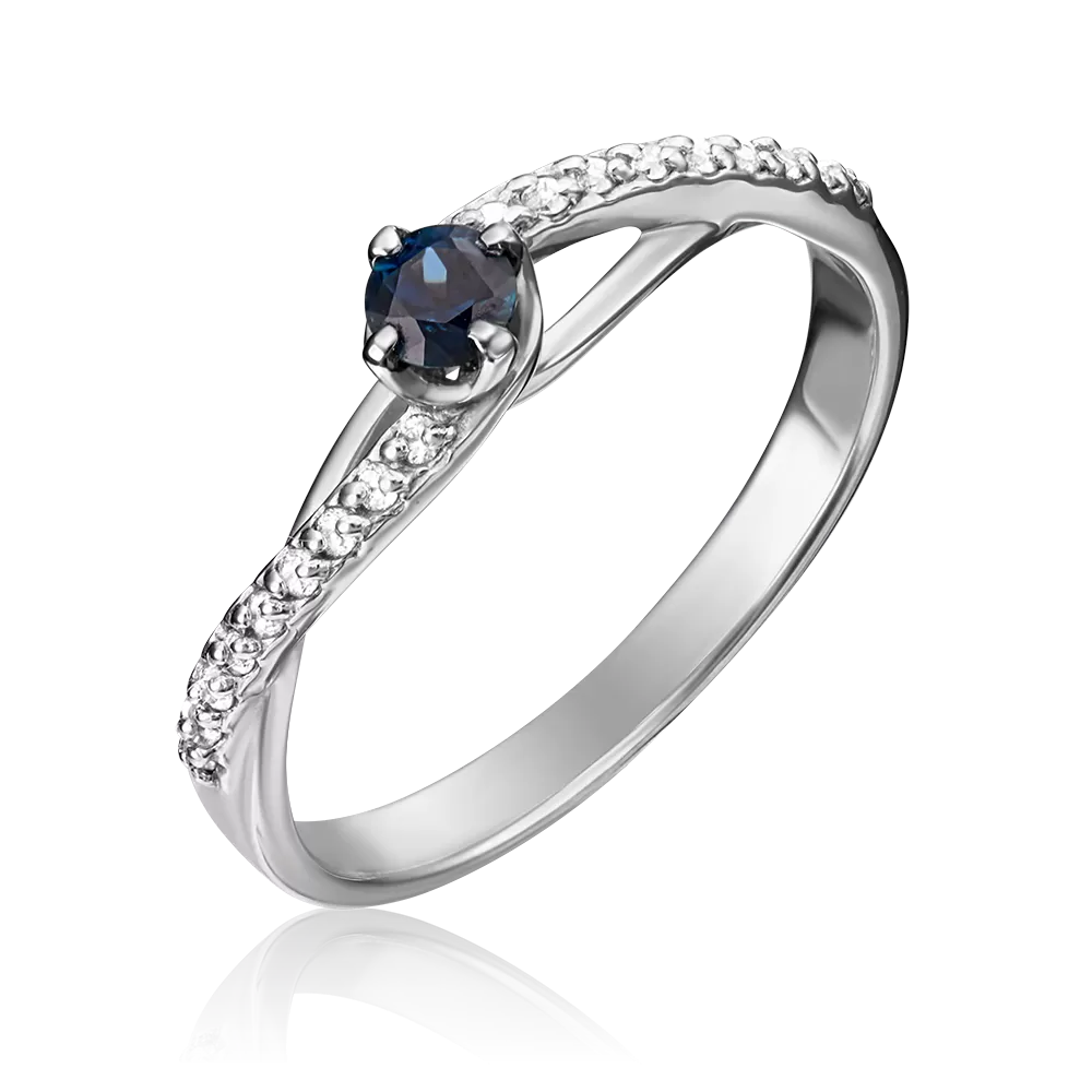 Кольцо из белого золота с сапфиром и бриллиантами 01-1503-00-105-1120-30