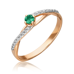 Кольцо из красного золота с изумрудом и бриллиантами