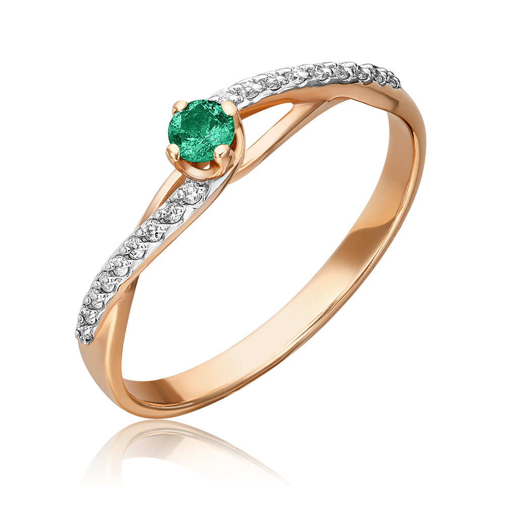 Кольцо из красного золота с изумрудом и бриллиантами 01-1503-00-106-1110-30