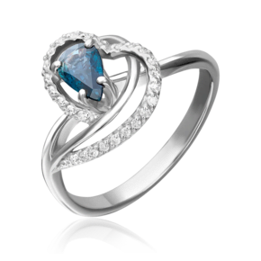 Кольцо из белого золота с сапфиром и бриллиантами