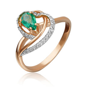 Кольцо из красного золота с изумрудом и бриллиантами 01-1504-00-106-1110-30