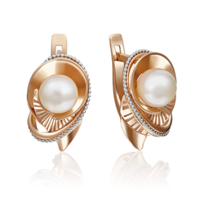 Серьги с английским замком из красного золота с жемчугом культивированным 02-4129-00-301-1110-31