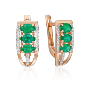 Серьги с английским замком из красного золота с изумрудами и бриллиантами 02-0713-00-106-1110-30