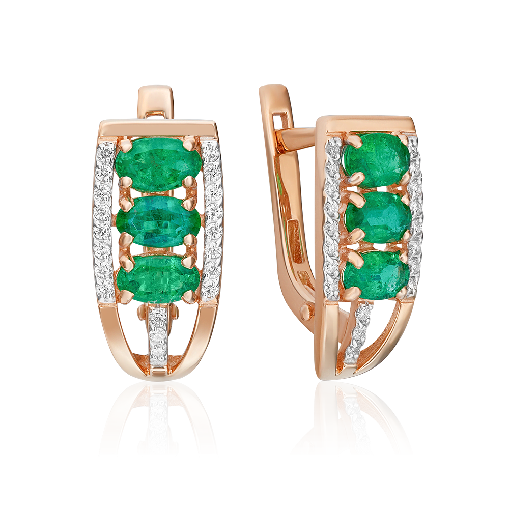 Серьги с английским замком из красного золота с изумрудами и бриллиантами 02-0713-00-106-1110-30