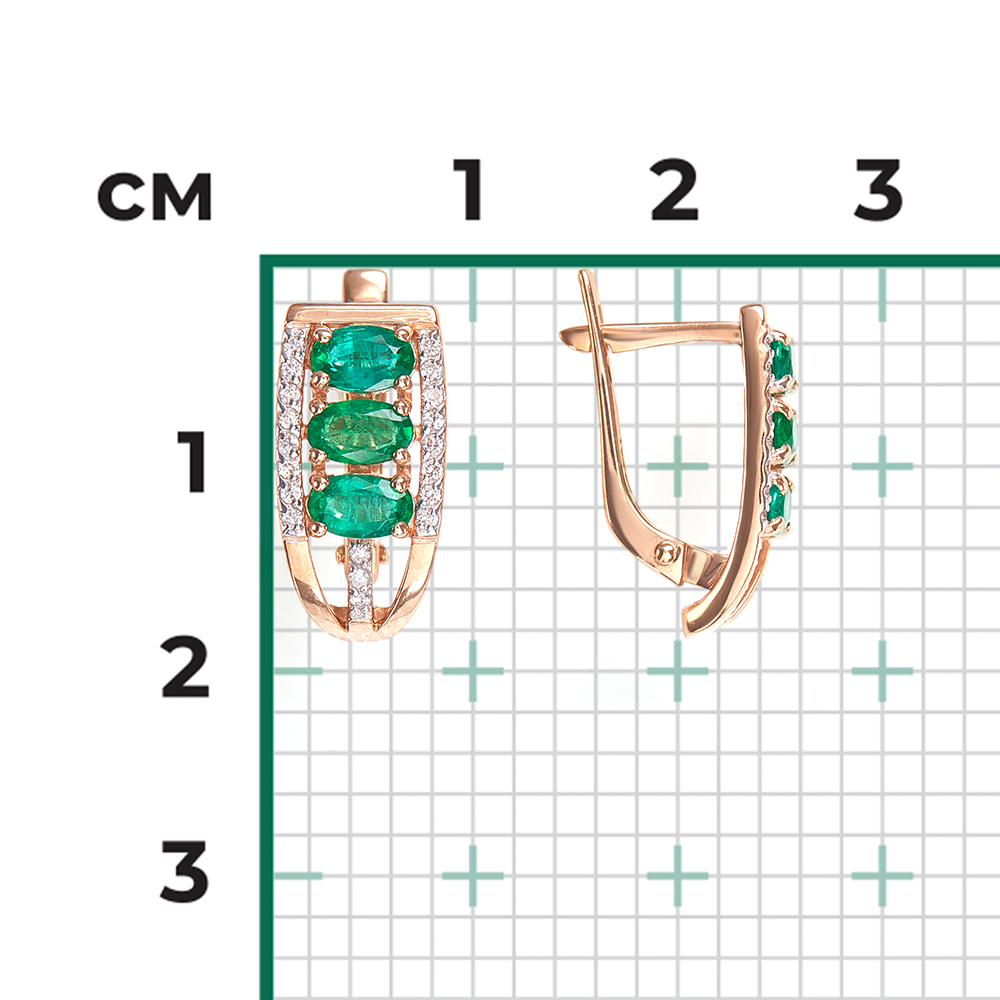 Серьги с английским замком из красного золота с изумрудами и бриллиантами 02-0713-00-106-1110-30