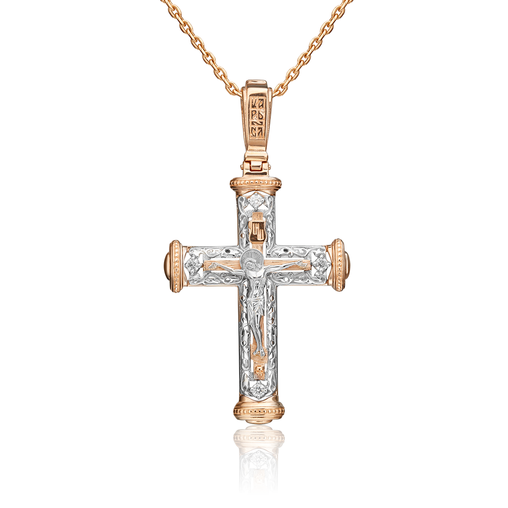 Православный крест из комбинированного золота с фианитами 03-1981-00-401-1111-03
