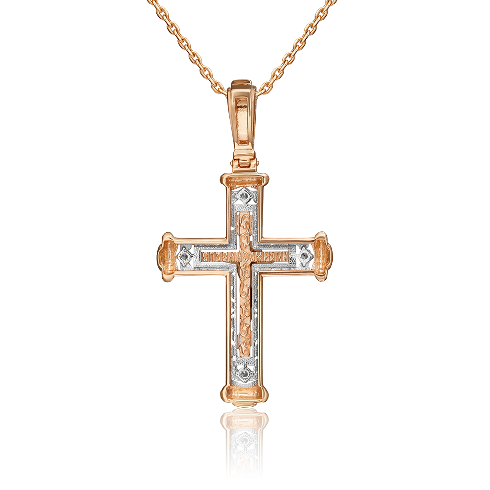 Православный крест из комбинированного золота с фианитами 03-1981-00-401-1111-03