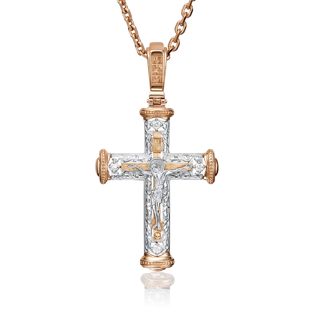 Православный крест из комбинированного золота с бриллиантами 03-0411-00-101-1111-30