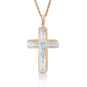 Православный крест из комбинированного золота с фианитами 03-1986-00-401-1111-03
