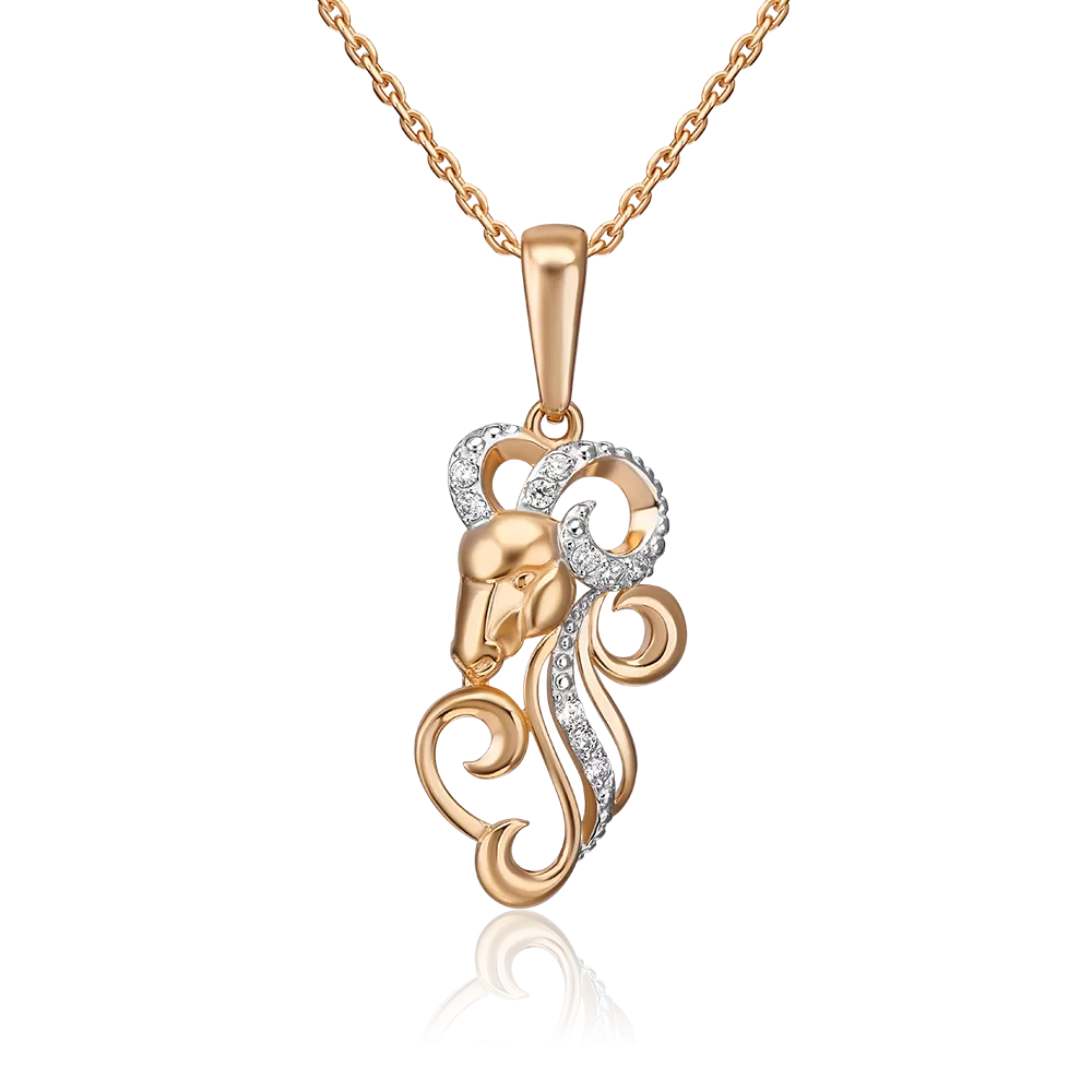 Подвеска «Знак зодиака Овен» из красного золота с фианитами 03-1987-00-401-1110-03