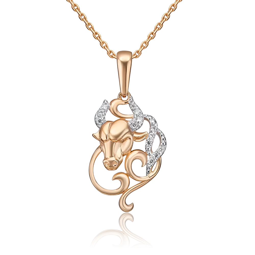 Подвеска «Знак зодиака Телец» из красного золота с фианитами 03-1987-01-401-1110-03