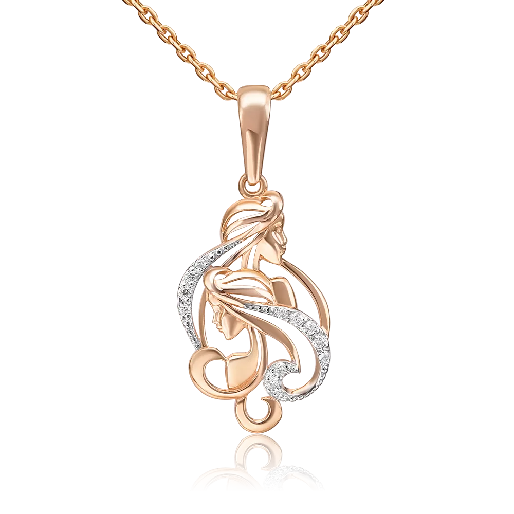 Подвеска «Знак зодиака Близнецы» из красного золота с фианитами 03-1987-02-401-1110-03