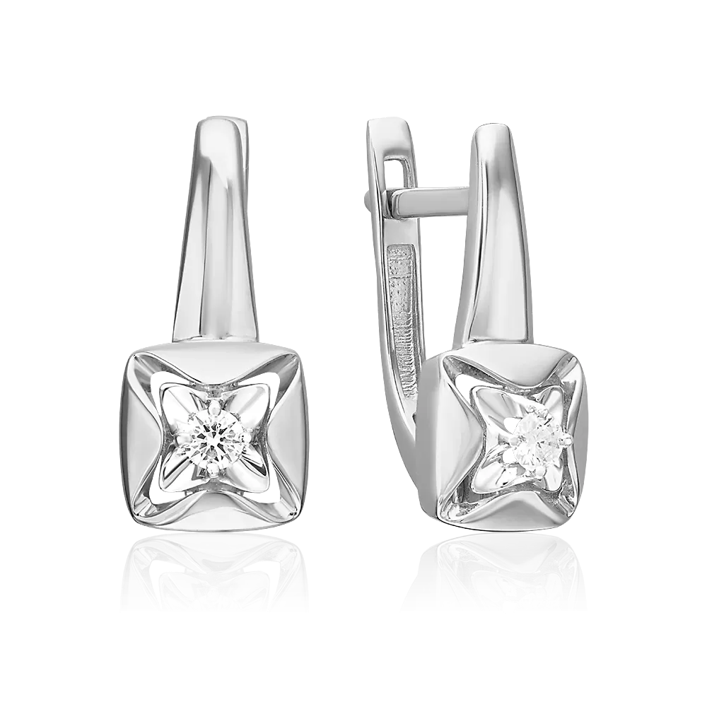 Серьги с английским замком из белого золота с бриллиантом 02-5439-00-101-1120