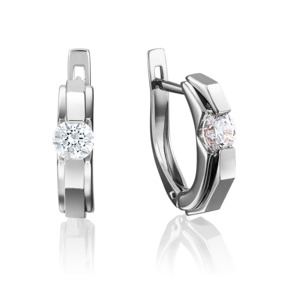 Серьги с английским замком из белого золота с фианитом 02-4064-00-401-1120