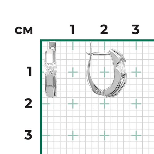 Серьги с английским замком из белого золота с фианитом 02-4064-00-401-1120