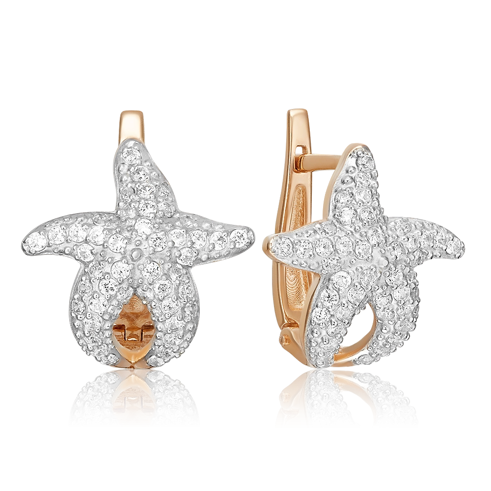 Серьги «Морские звезды» с английским замком из красного золота с фианитами 02-0939-00-401-1110-24