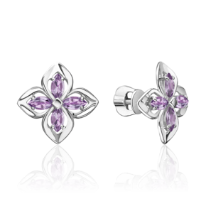 Серьги-пусеты из серебра с аметистами 02-5589-00-203-0200