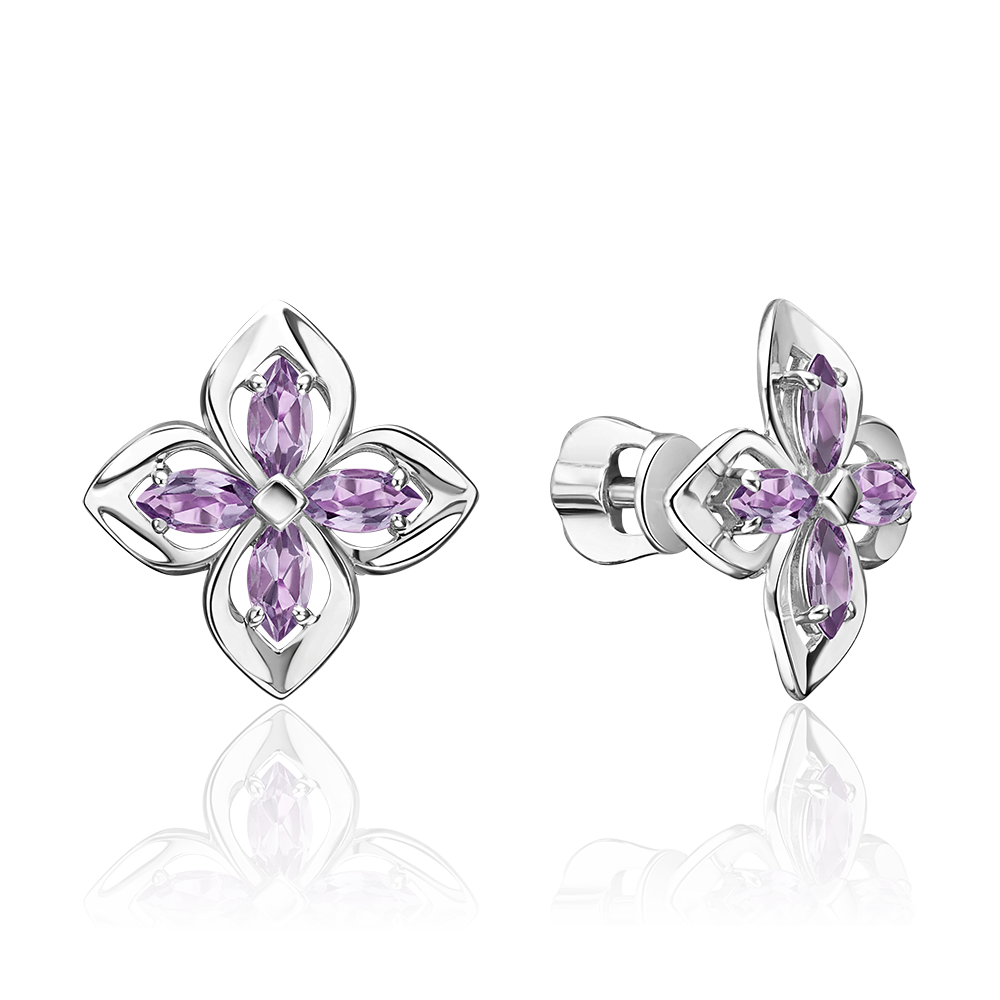 Серьги-пусеты из серебра с аметистами 02-5589-00-203-0200