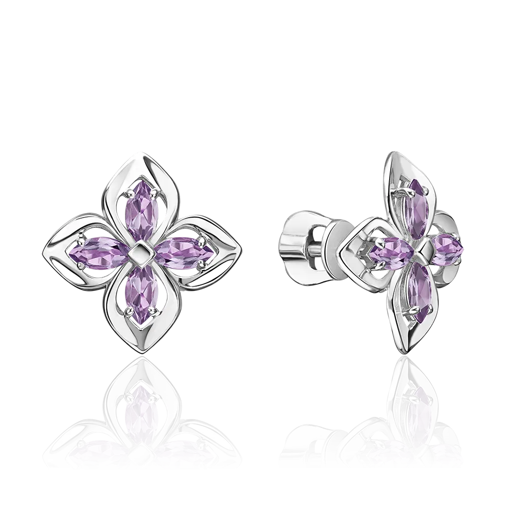 Серьги-пусеты из серебра с аметистами 02-5589-00-203-0200