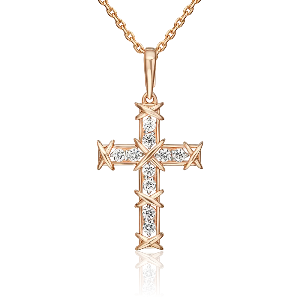 Декоративный крест из красного золота с фианитами 03-3652-00-401-1110