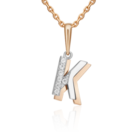 Подвеска «Буква К» из комбинированного золота с фианитами 03-3418-К-401-1111