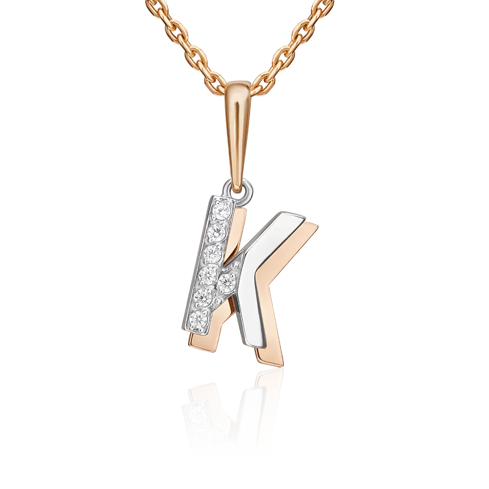 Подвеска «Буква К» из комбинированного золота с фианитами 03-3418-К-401-1111