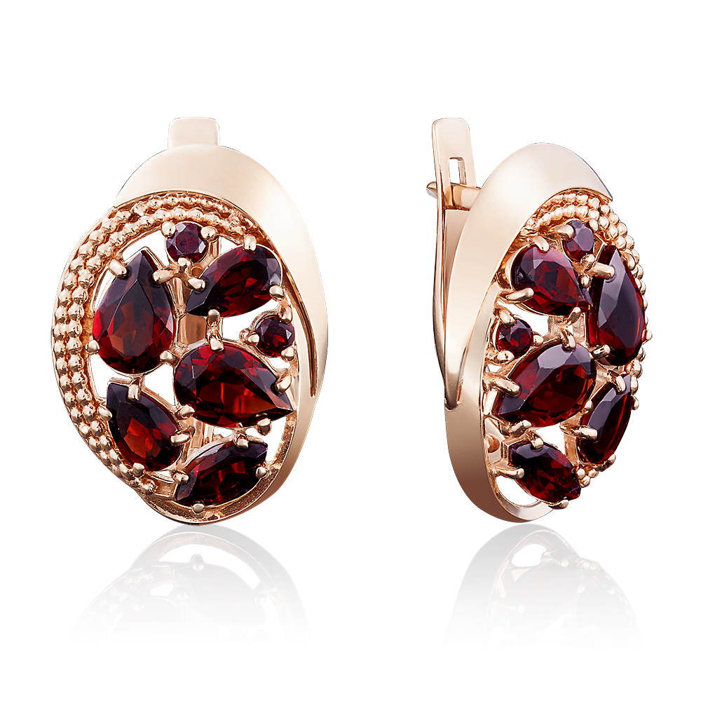 Серьги с английским замком из красного золота с гранатами 02-3948-00-204-1110-46