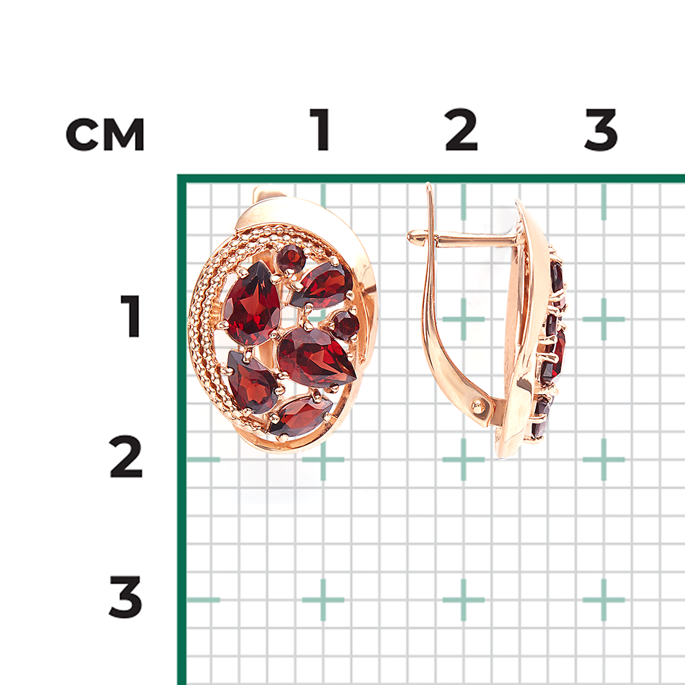 Серьги с английским замком из красного золота с гранатами 02-3948-00-204-1110-46