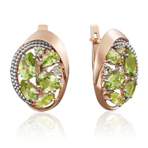 Серьги с английским замком из красного золота с хризолитами 02-3948-00-205-1110-46