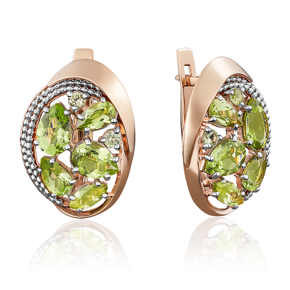 Серьги с английским замком из красного золота с хризолитами 02-3948-00-205-1110-46