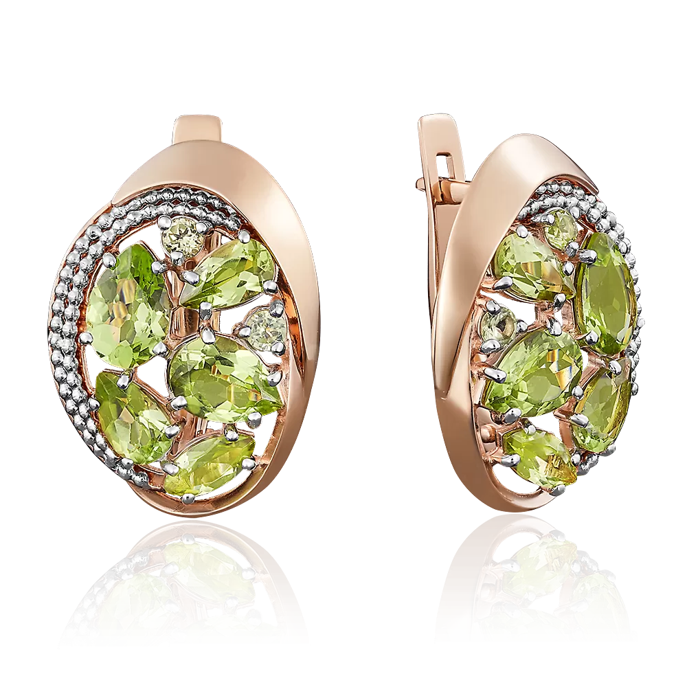 Серьги с английским замком из красного золота с хризолитами 02-3948-00-205-1110-46