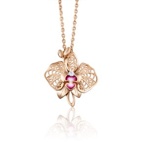 Подвеска «Орхидея» из красного золота с фианитом и эмалью 03-2679-00-401-1110-48