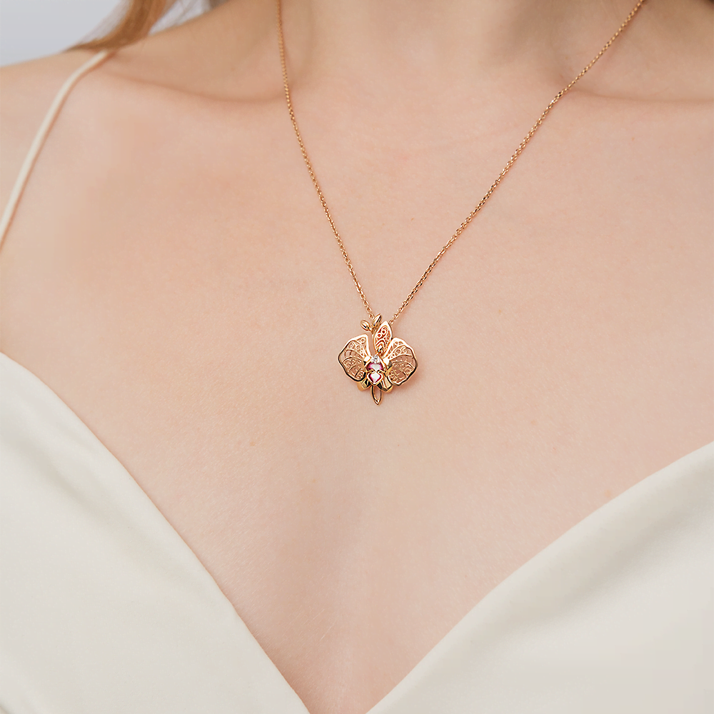 Подвеска «Орхидея» из красного золота с фианитом и эмалью 03-2679-00-401-1110-48