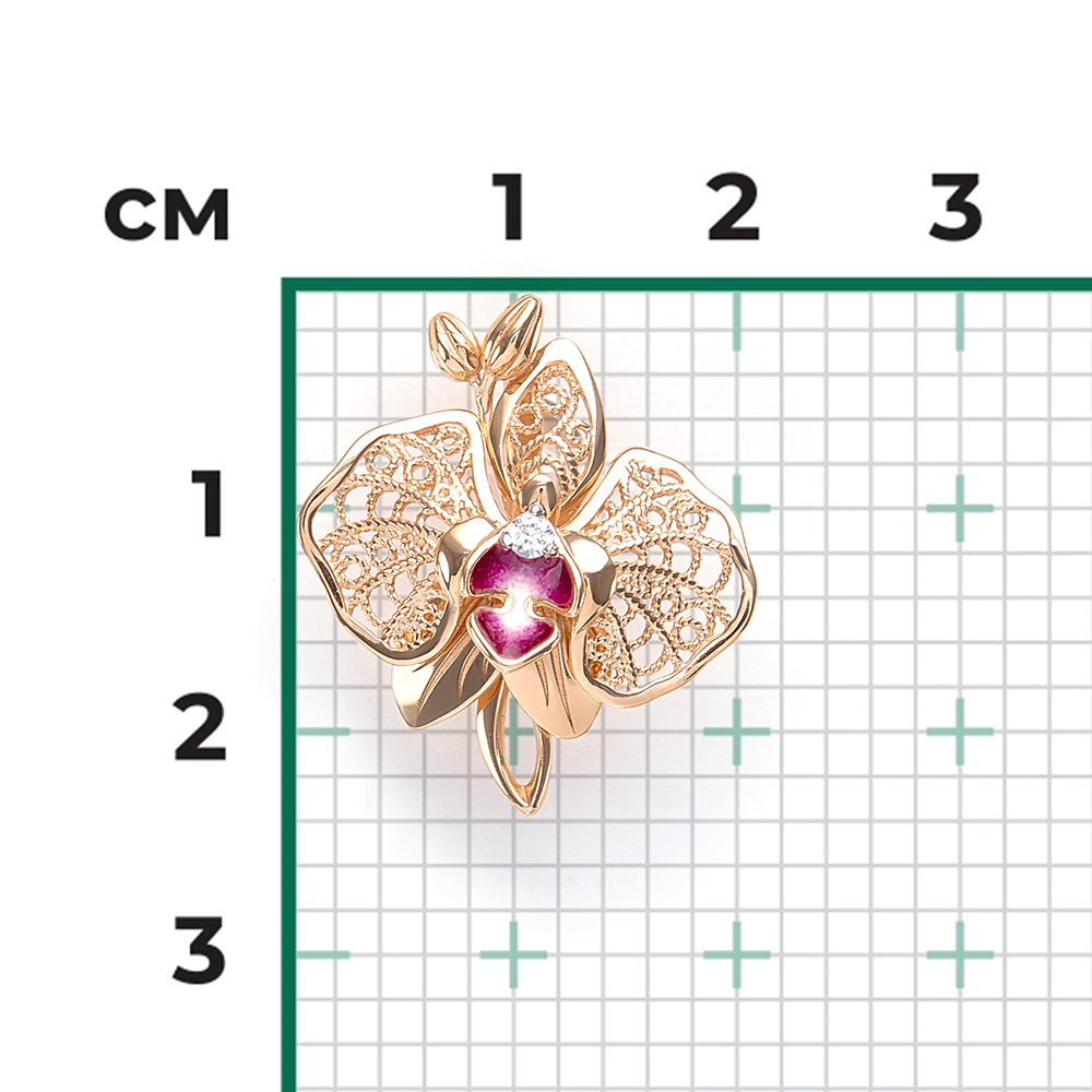 Подвеска «Орхидея» из красного золота с фианитом и эмалью 03-2679-00-401-1110-48