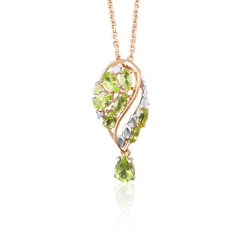 Подвеска из красного золота с хризолитами и фианитами 03-2681-00-211-1110-46