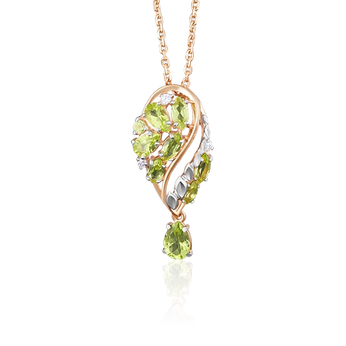 Подвеска из красного золота с хризолитами и фианитами 03-2681-00-211-1110-46