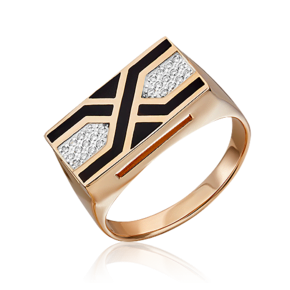 Печатка из красного золота с бриллиантами и эмалью 01-1874-00-101-1110-30