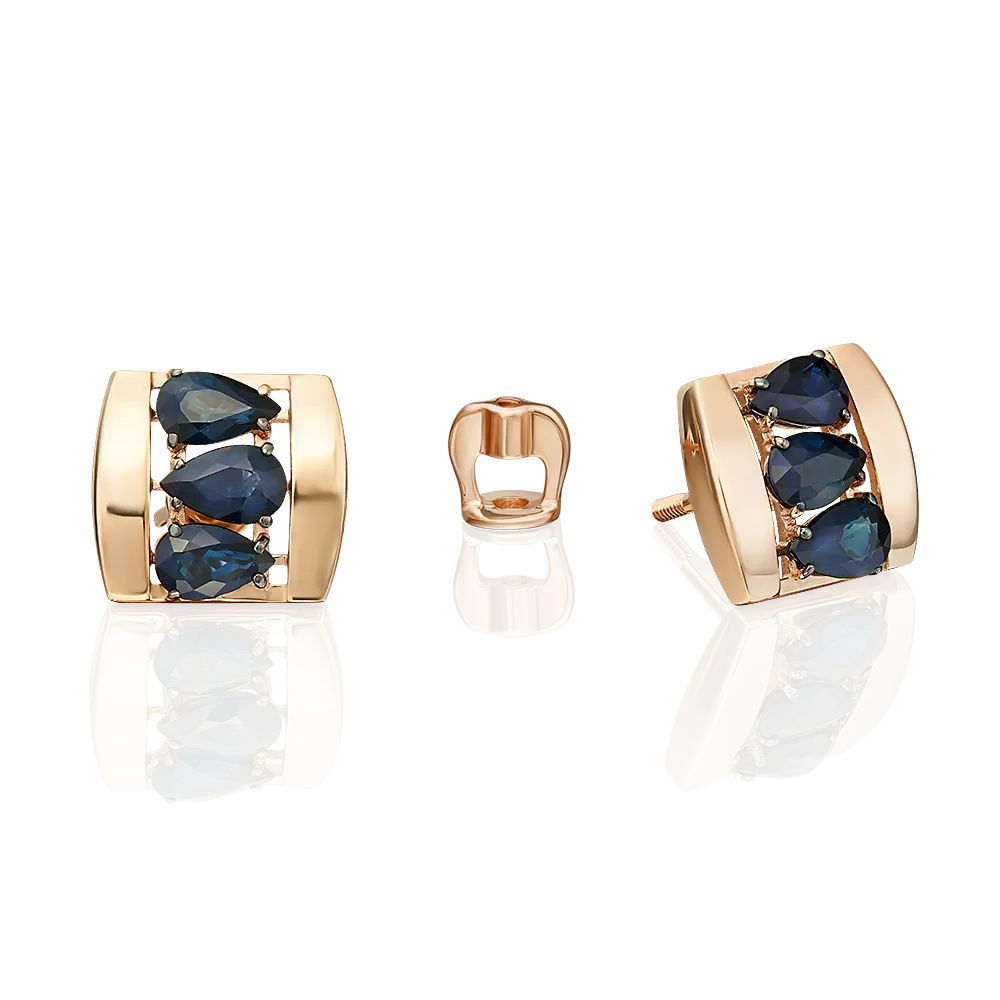 Серьги-пусеты из красного золота с сапфирами 02-5470-00-102-1110