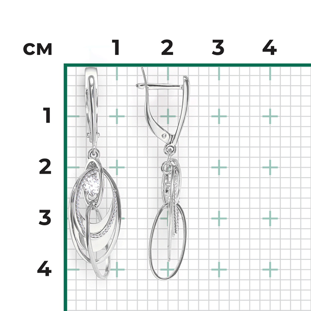 Серьги с английским замком из белого золота с фианитом 02-4422-00-501-1120-38