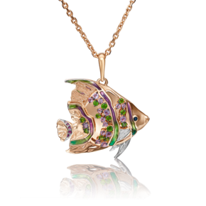 Подвеска «Коралловая рыбка» из красного золота с аметистами, хромдиопсидами и эмалью 03-2828-00-709-1110-57
