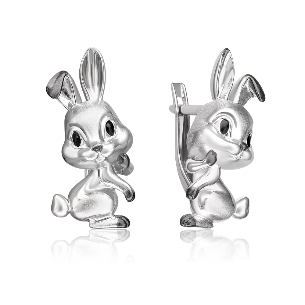 Серьги «Кролики» с английским замком из серебра с эмалью 02-5109-00-000-0200