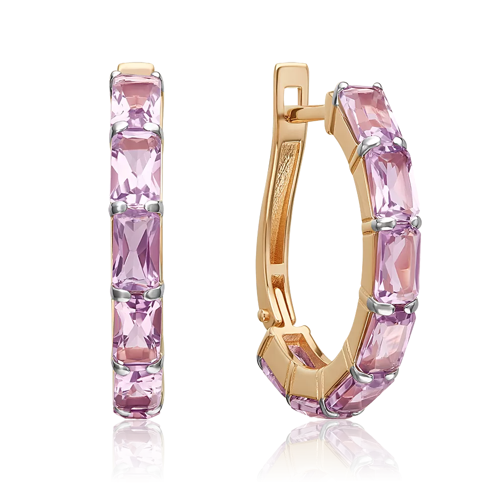 Серьги с английским замком из красного золота с аметистами 02-5505-00-203-1110