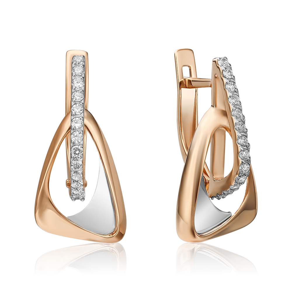 Серьги с английским замком из комбинированного золота с фианитами 02-4352-00-401-1111-23