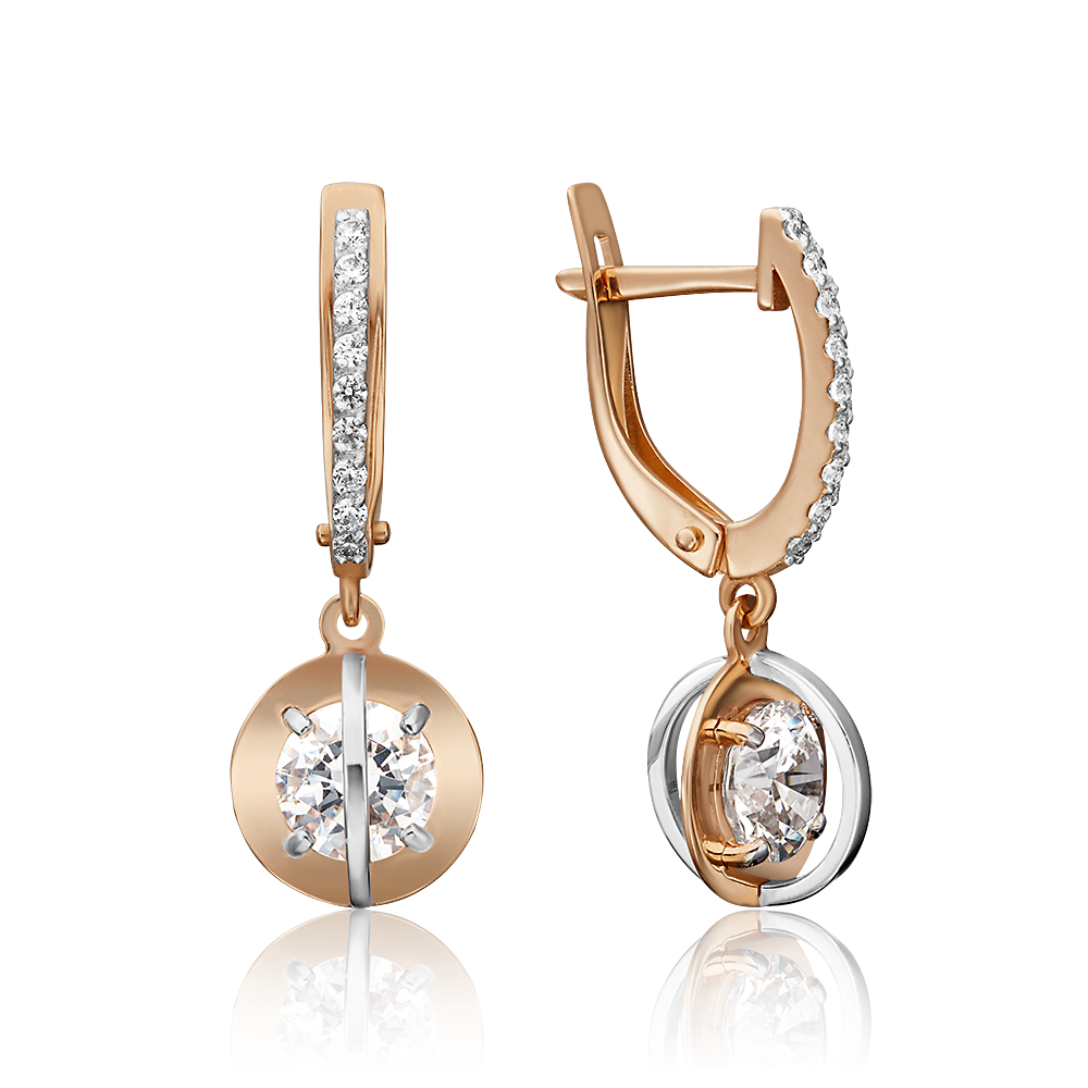 Серьги с английским замком из комбинированного золота с фианитами 02-4466-00-501-1111-38