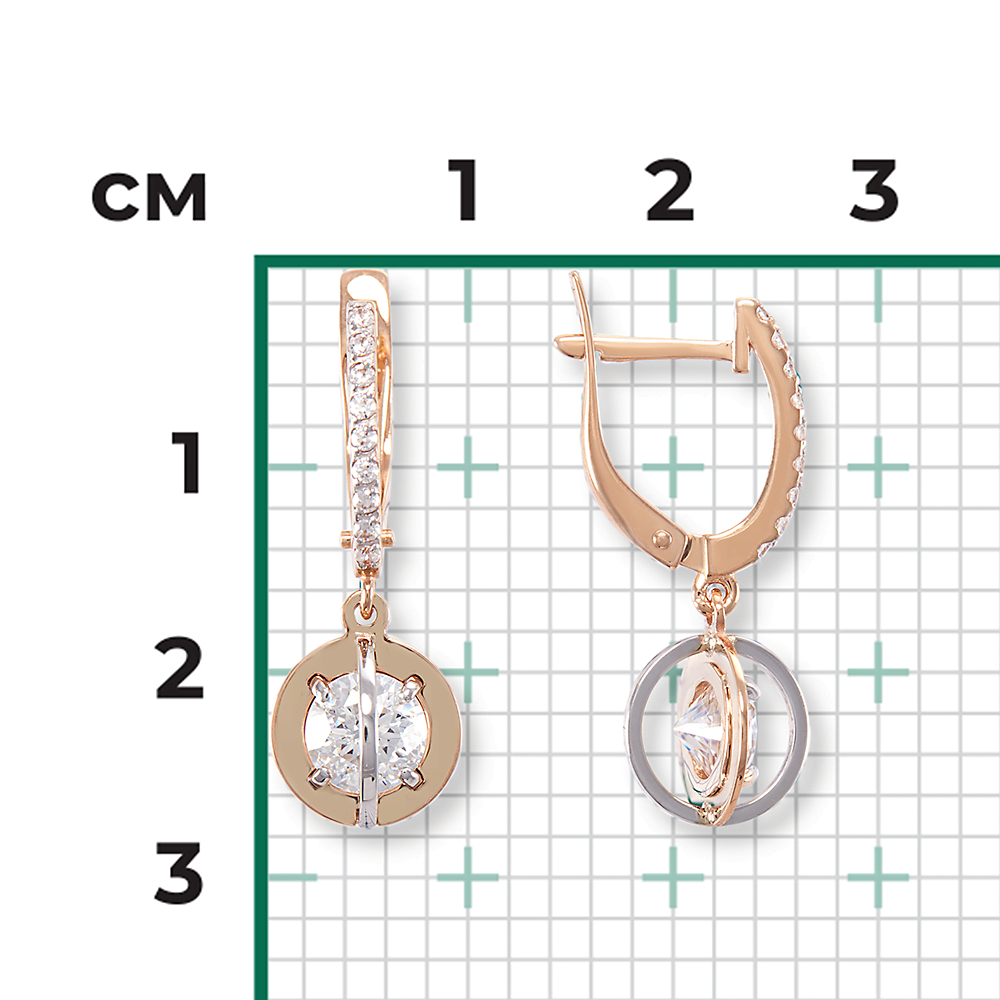 Серьги с английским замком из комбинированного золота с фианитами 02-4466-00-501-1111-38