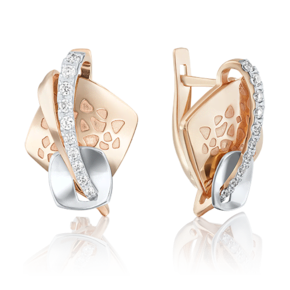 Серьги с английским замком из комбинированного золота с фианитами 02-4017-00-401-1111-48