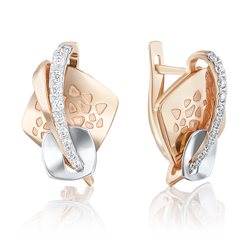 Серьги с английским замком из комбинированного золота с фианитами 02-4017-00-401-1111-48