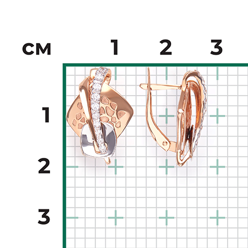 Серьги с английским замком из комбинированного золота с фианитами 02-4017-00-401-1111-48