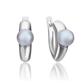 Серьги с английским замком из белого золота с жемчугом культивированным 02-4361-00-301-1120-31