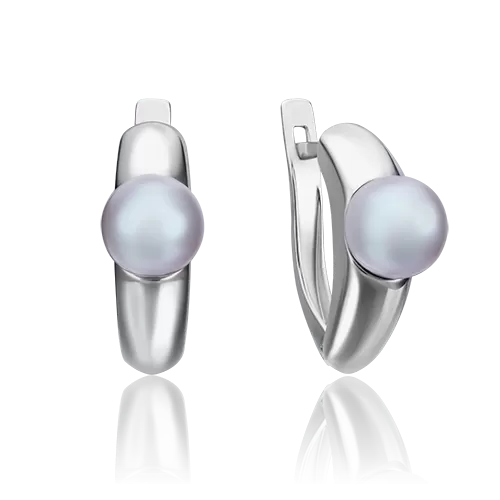 Серьги с английским замком из белого золота с жемчугом культивированным 02-4361-00-301-1120-31